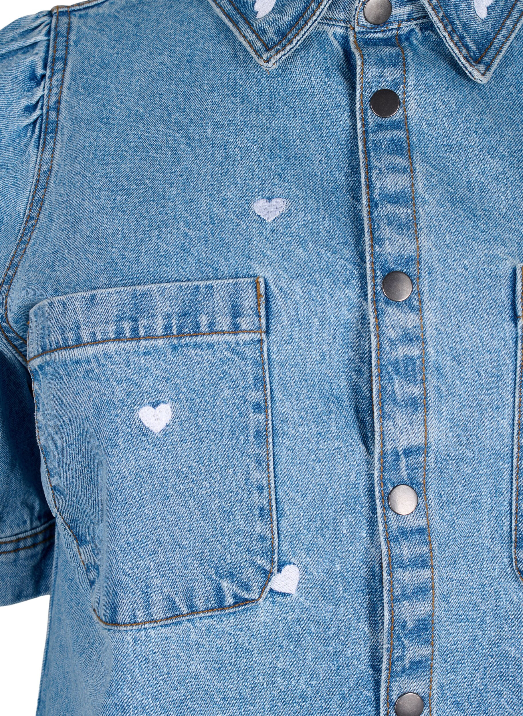 Zizzi Jeanskl&auml;nning med broderade hj&auml;rtan, Light blue denim, Packshot image number 2
