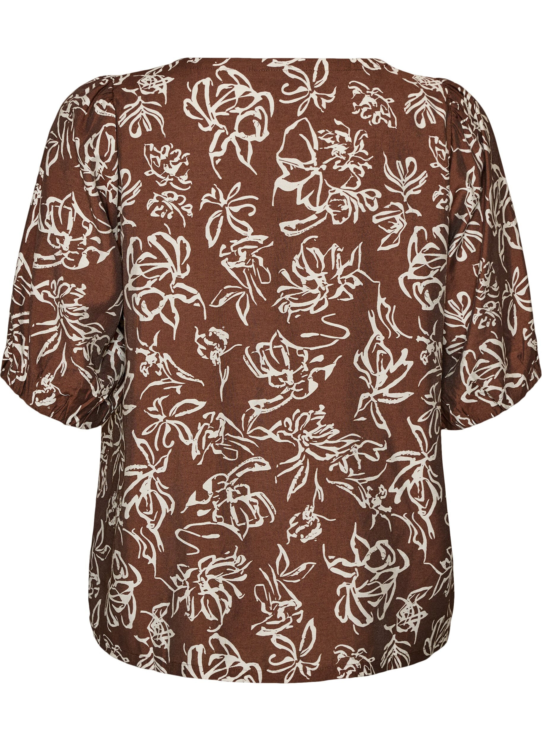 ZizziBlus i viskos med v-ringning, Brun, Packshot image number 1