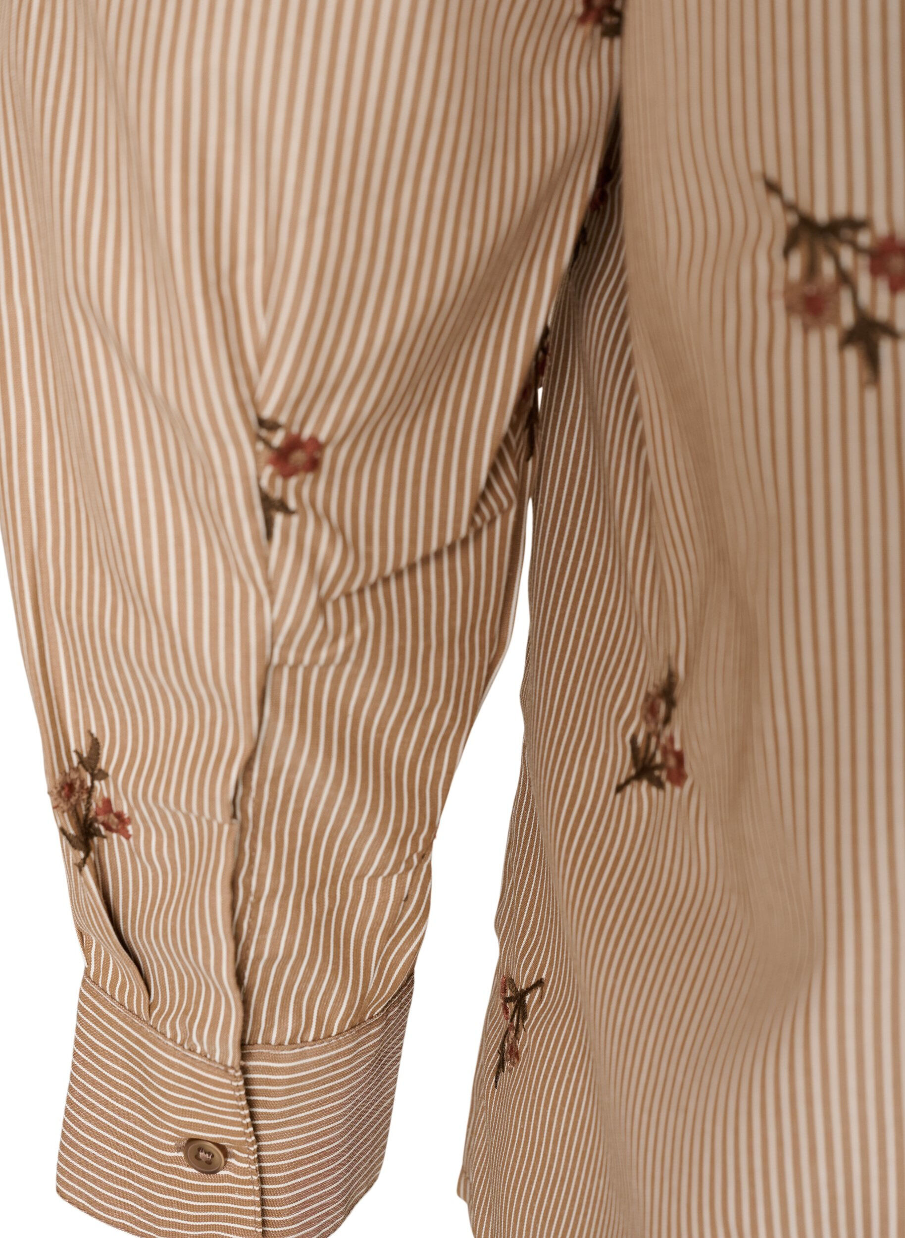 ZizziRandig skjorta med broderade blommor, Brun, Packshot image number 3