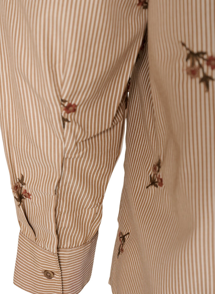 Randig skjorta med broderade blommor, Brun, Packshot