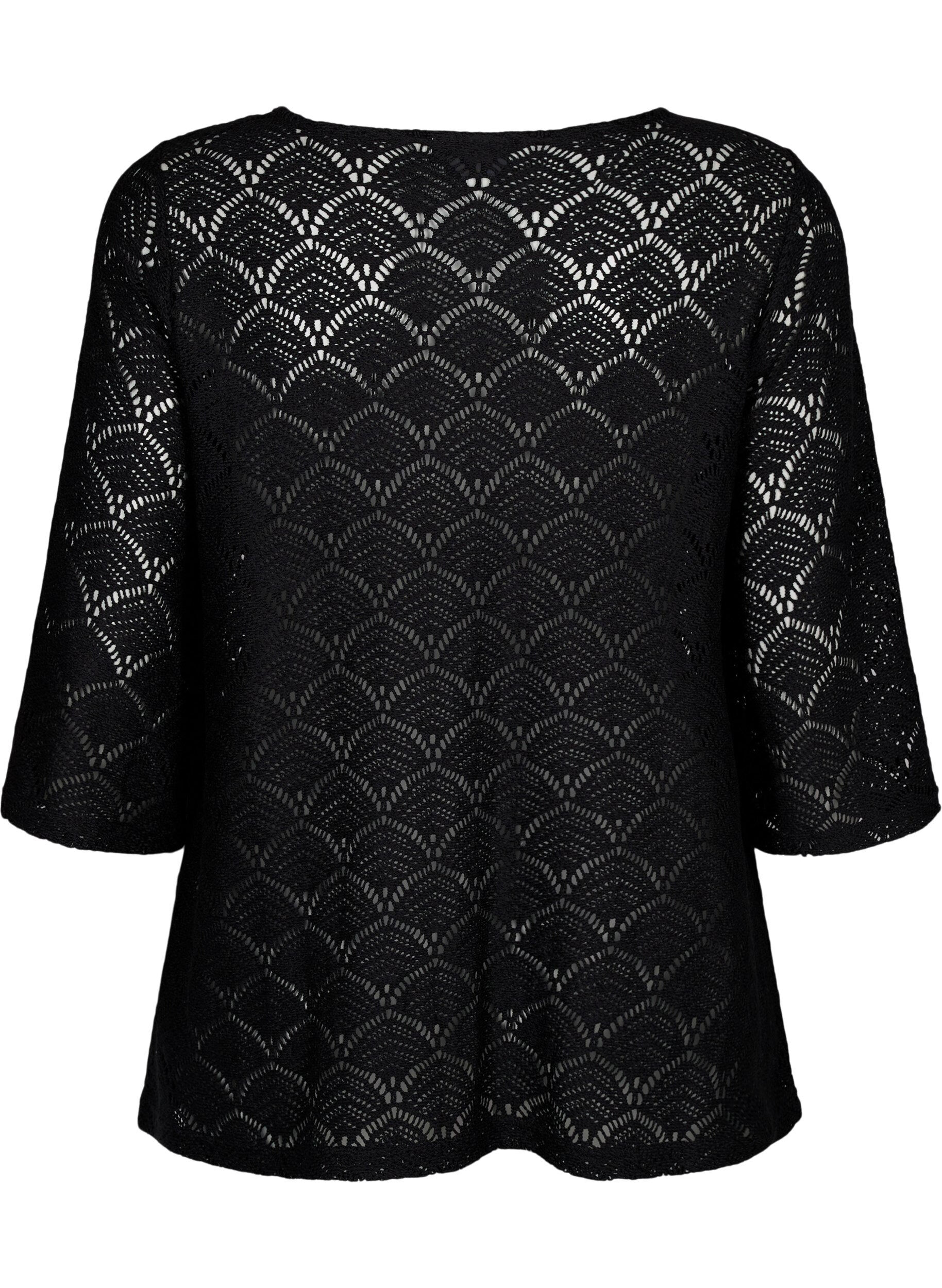 Zizzi Crochet blus med 3/4 &auml;rmar, Black, Packshot image number 1