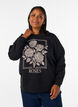 Sweatshirt med rosentryck och strass, Svart, Model image number 0