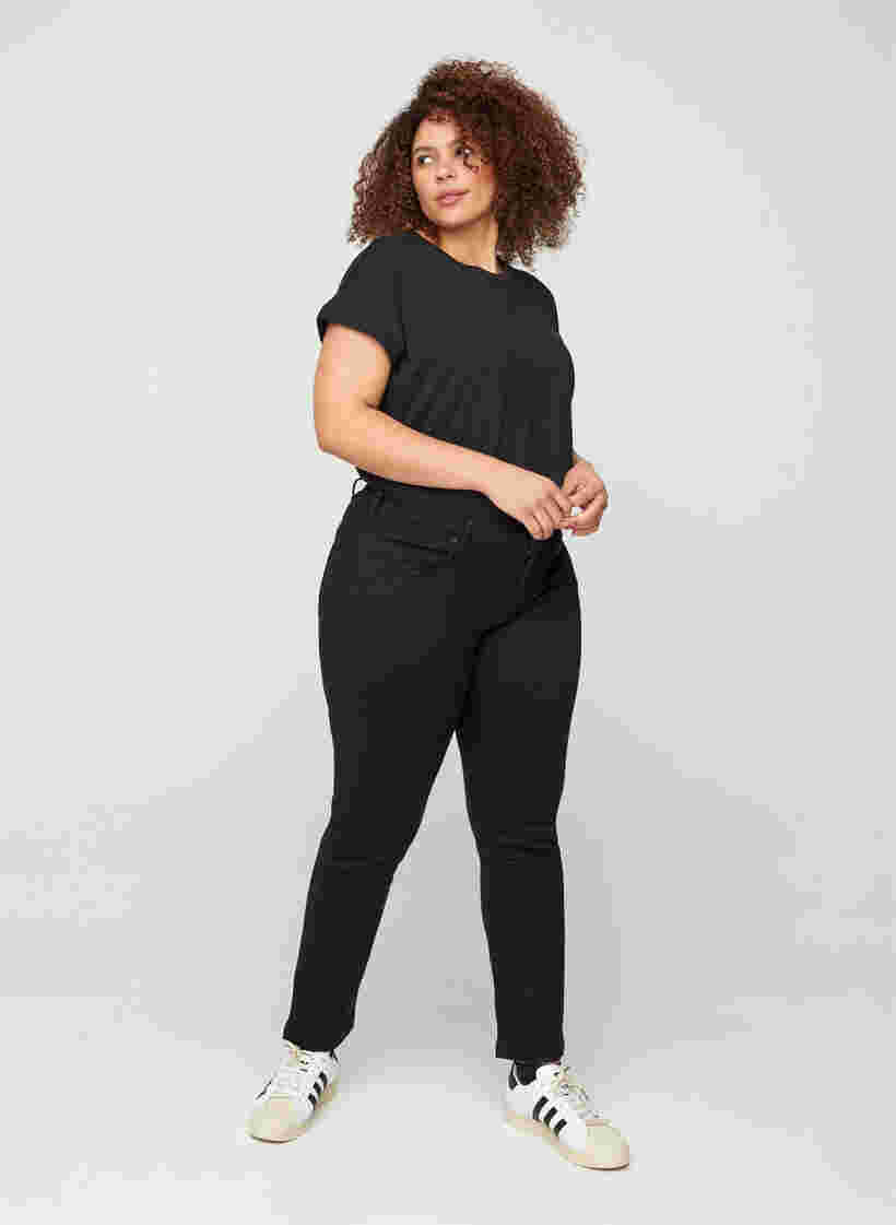 Slim fit Emily jeans med normalhög midja, Black, Model image number 5