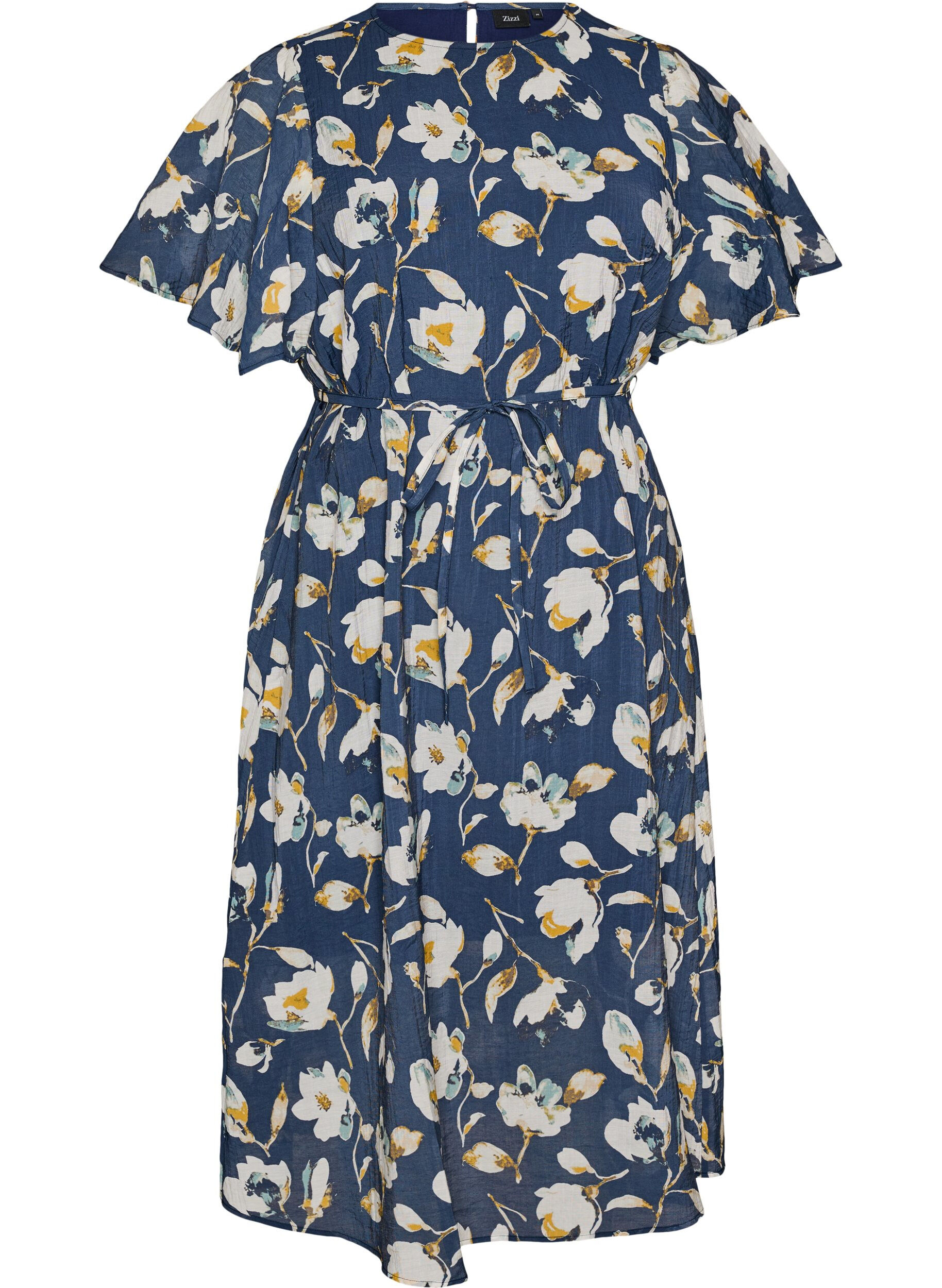 Ankell&aring;ng kl&auml;nning med fladder&auml;rmar och knytsk&auml;rp i midjan