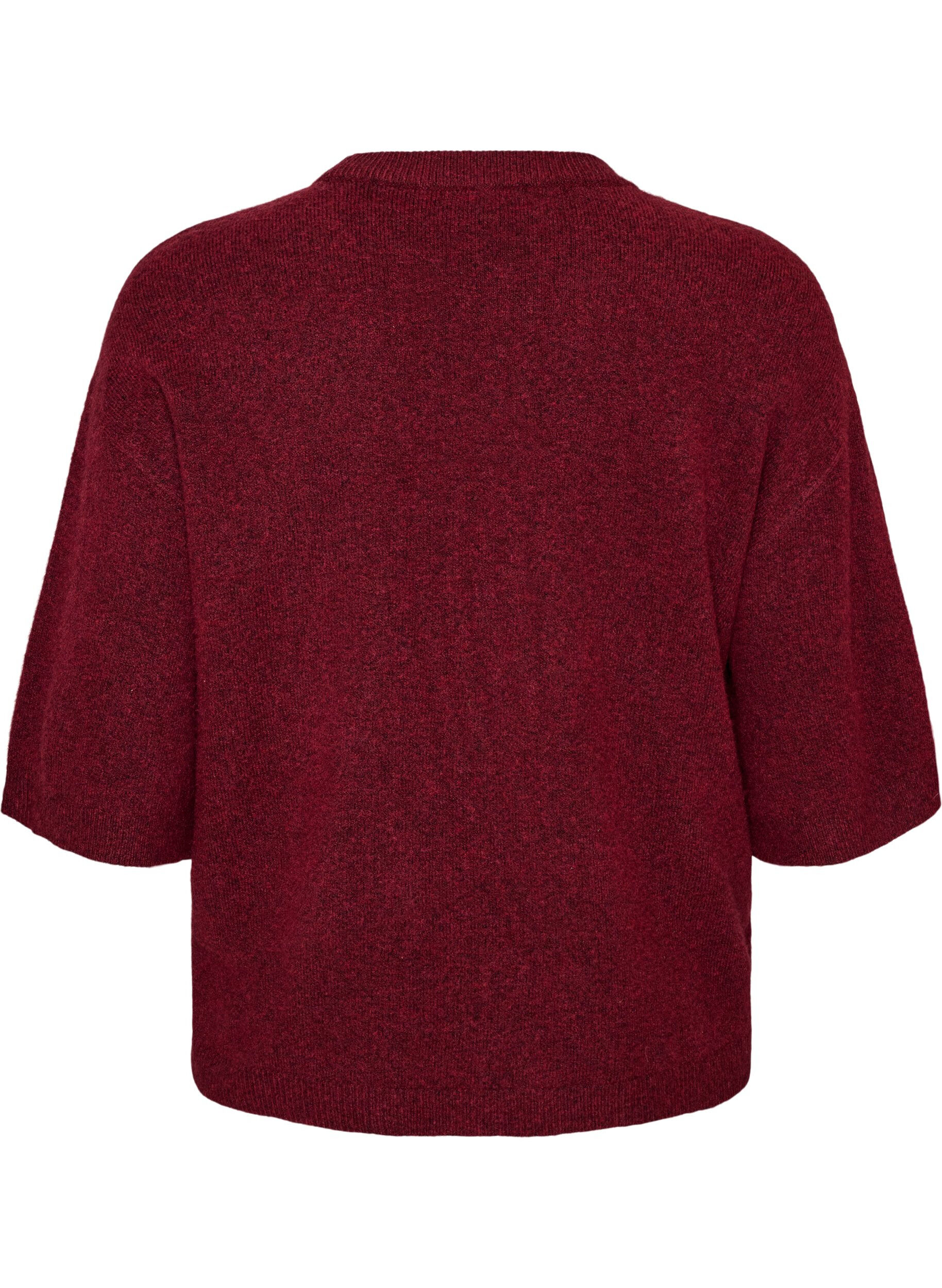 ZizziL&ouml;st stickad blus med korta &auml;rmar, R&ouml;d, Packshot image number 1