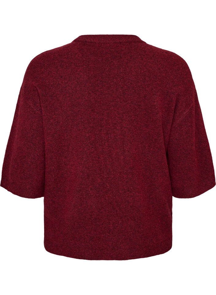 L&ouml;st stickad blus med korta &auml;rmar, R&ouml;d, Packshot image number 1