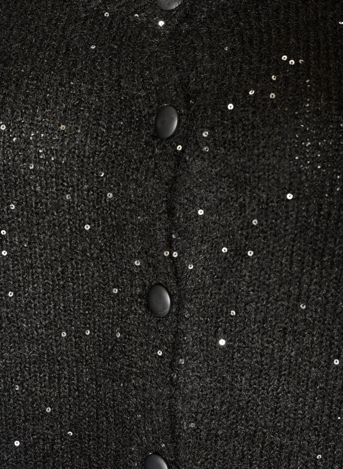 Cardigan med paljetter och knappar, Svart, Packshot image number 2