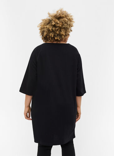 Kampanjvara – Sweatshirtklänning i bomull med fickor och 3/4-ärmar, Black, Model image number 1