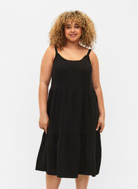 Enfärgad klänning i bomull, Black, Model
