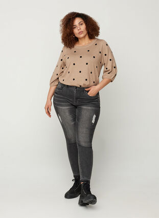 Super slim Amy Jeans med slits, Grey Denim, Model image number 2