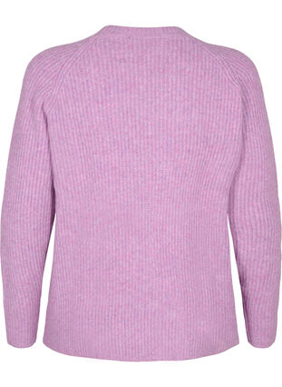 Melerad stickad tröja med pärlknappar, Purple Mel., Packshot image number 1