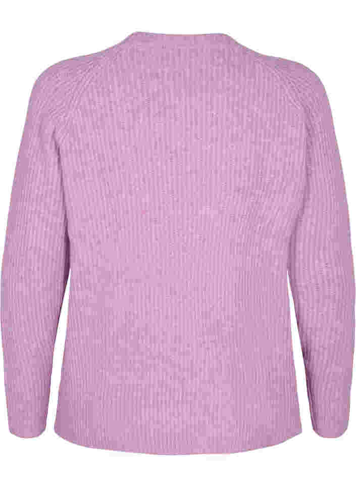 Melerad stickad tröja med pärlknappar, Purple Mel., Packshot image number 1