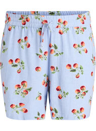 Shorts i bomull med tomatm&ouml;nster och h&ouml;g midja, Bl&aring;