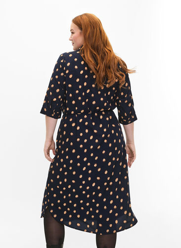 FLASH – Skjortklänning med prickar, Blue Double Dot, Model image number 1