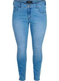 Croppade Sanna jeans med dekorativ rand på sidan, Light blue denim