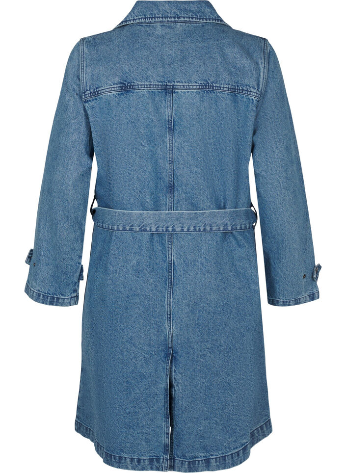 Trenchcoat i denim med bälte, Blue Denim, Packshot image number 1