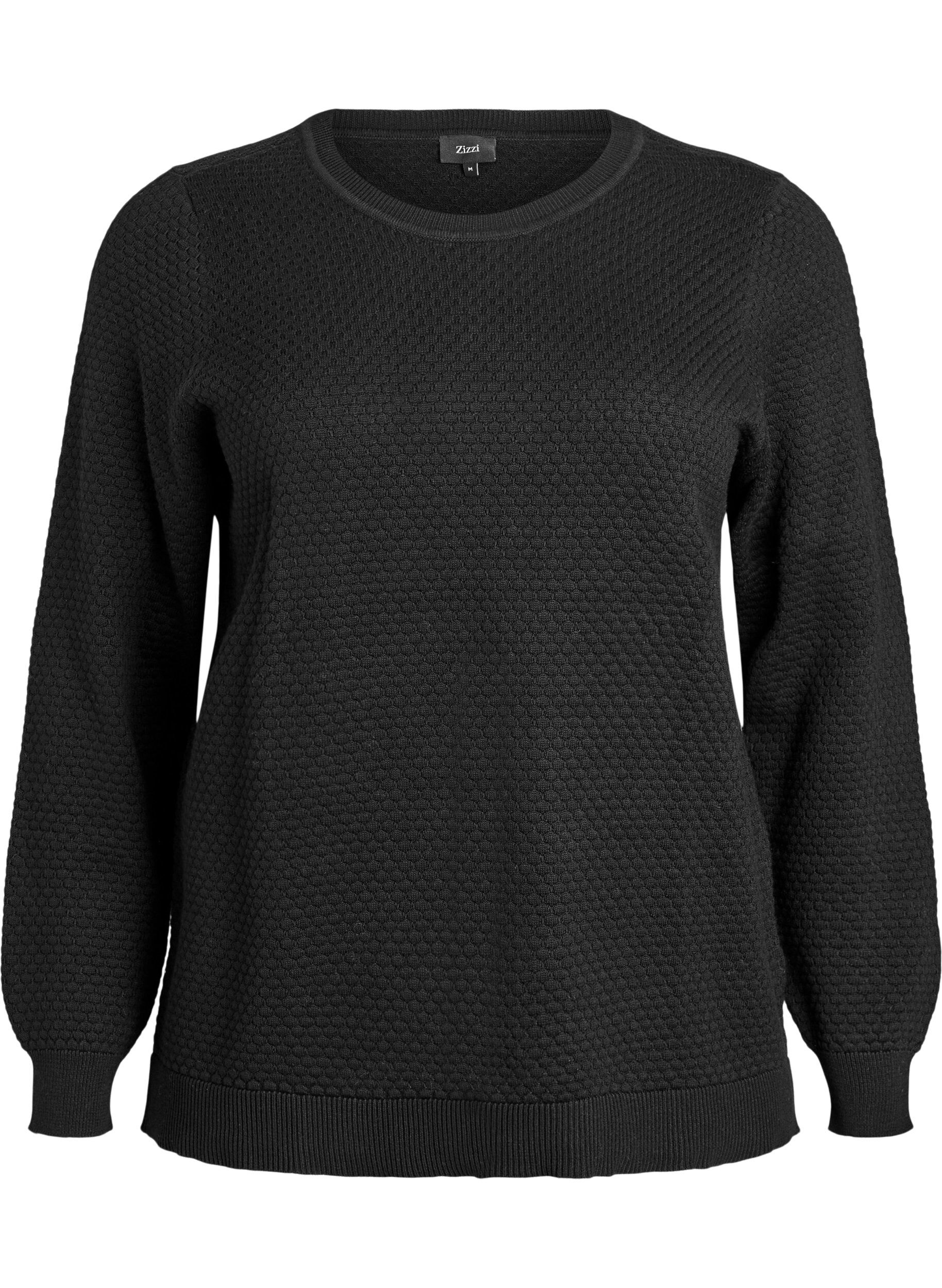 Stickad blus i bomull med strukturm&ouml;nster