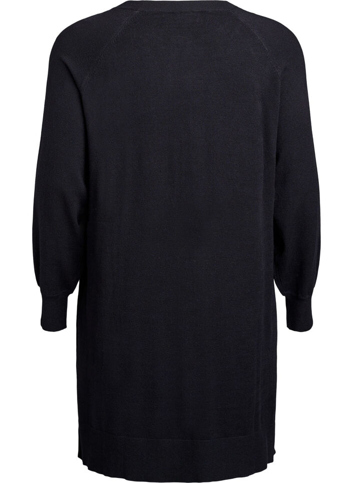Stickad kort kl&auml;nning med raglan&auml;rm och mitts&ouml;m, Svart, Packshot image number 1