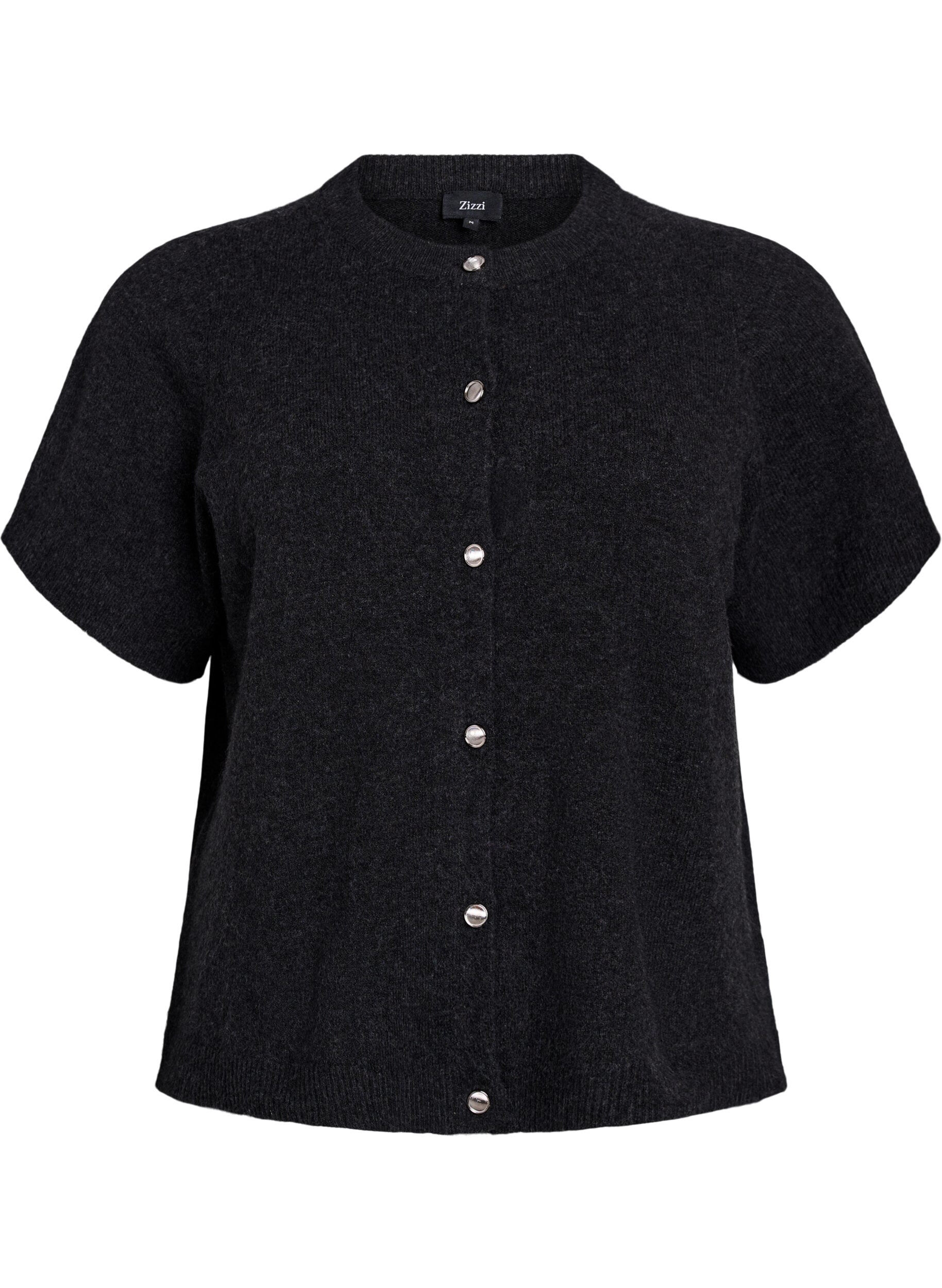 Zizzi Stickad kofta med korta &auml;rmar, Gr&aring;, Packshot image number 0