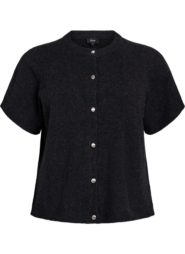 Stickad kofta med korta ärmar, Grå, Packshot image number 0