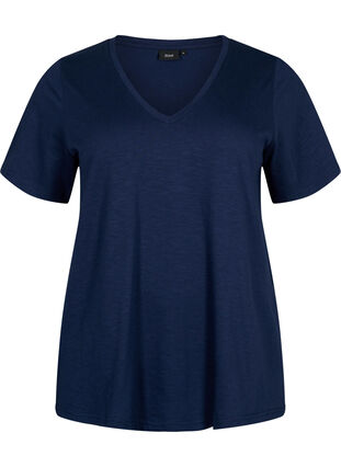 Kortärmad enkel t-shirt med v-ringning, Navy Blazer, Packshot image number 0
