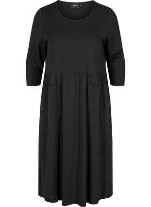 Midiklänning i ekologisk bomull med fickor, Black, Packshot image number 0