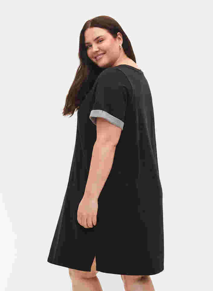 Sweatshirtklänning med korta ärmar och slits, Black, Model image number 1