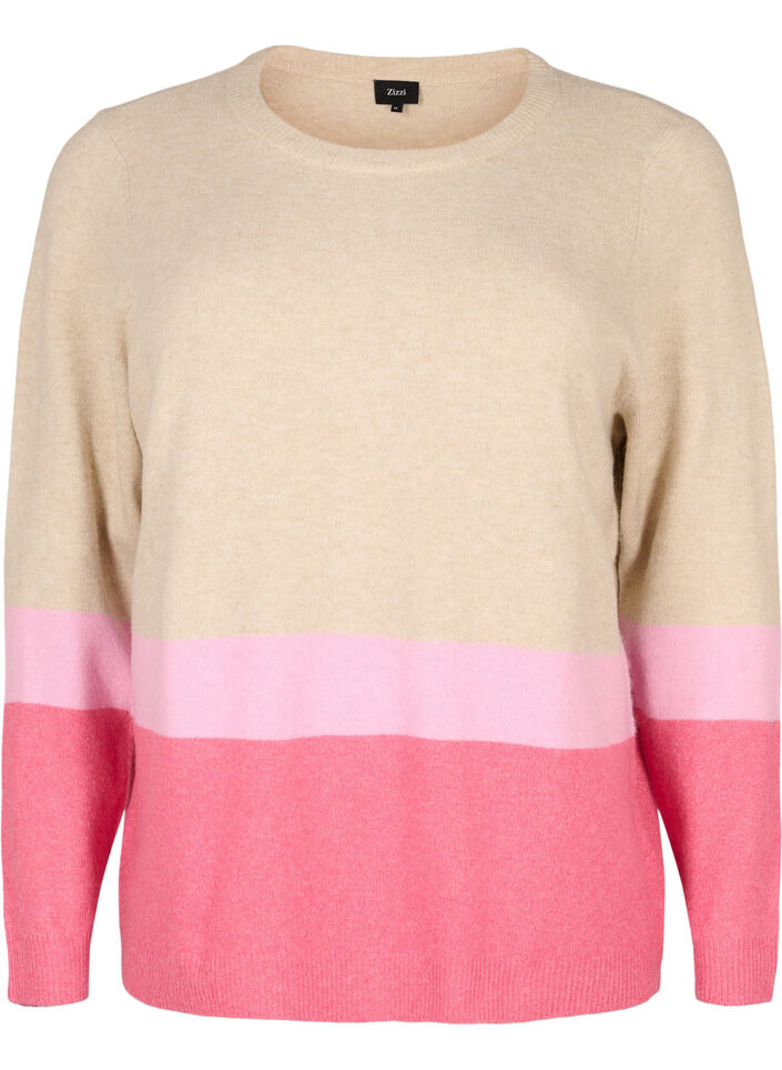 Stickad tröja med rund hals, Hot Pink Comb, Packshot image number 0
