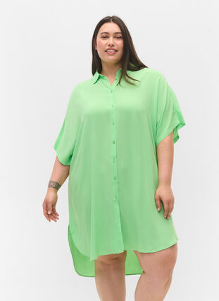 Lång skjorta i viskos med 2/4 ärmar, Summer Green, Model image number 0