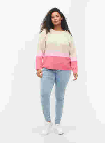 Stickad tröja med rund hals, Hot Pink Comb, Model image number 2