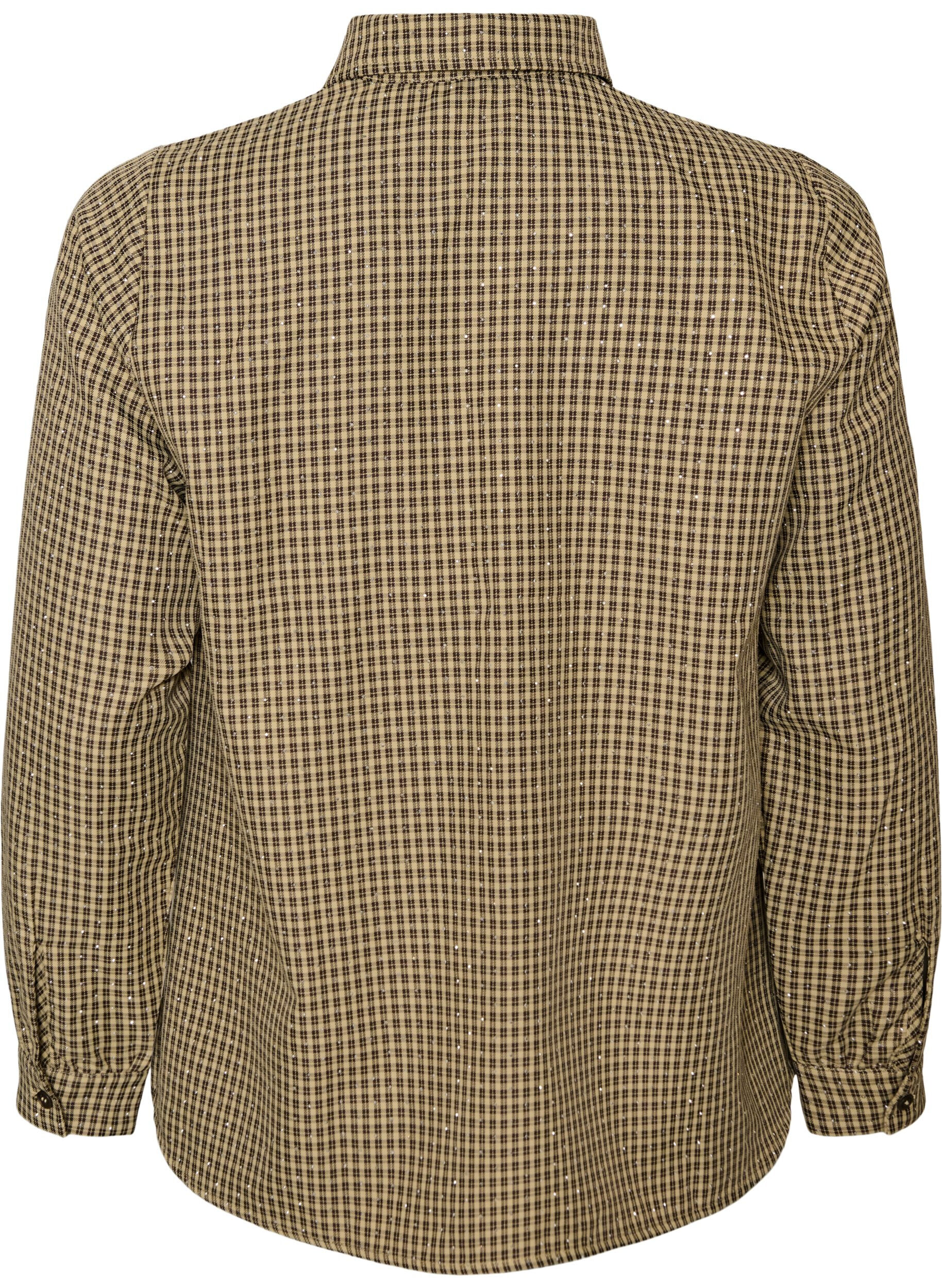 ZizziSm&aring;rutig skjorta med strasstenar, Brun, Packshot image number 1