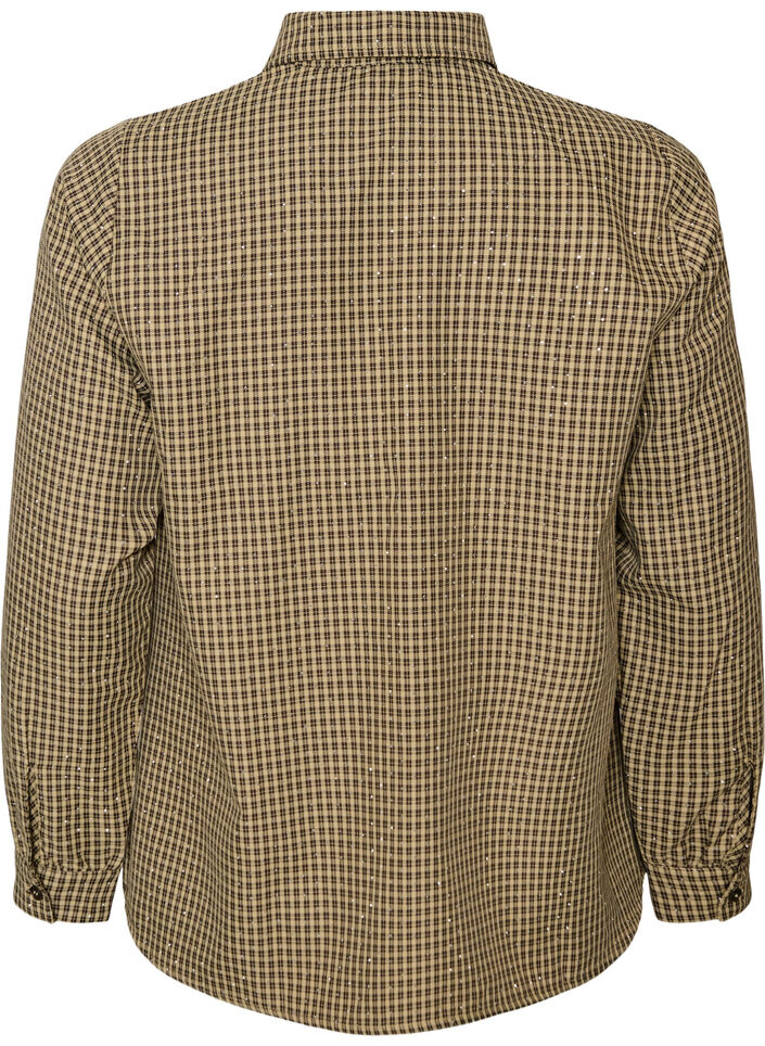 Sm&aring;rutig skjorta med strasstenar, Brun, Packshot image number 1