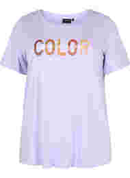 T-shirt i bomull med tryck, Lavender COLOR
