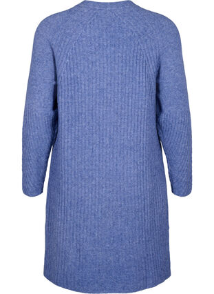 Ribbstickad klänning med slits, Gray Blue Mel., Packshot image number 1