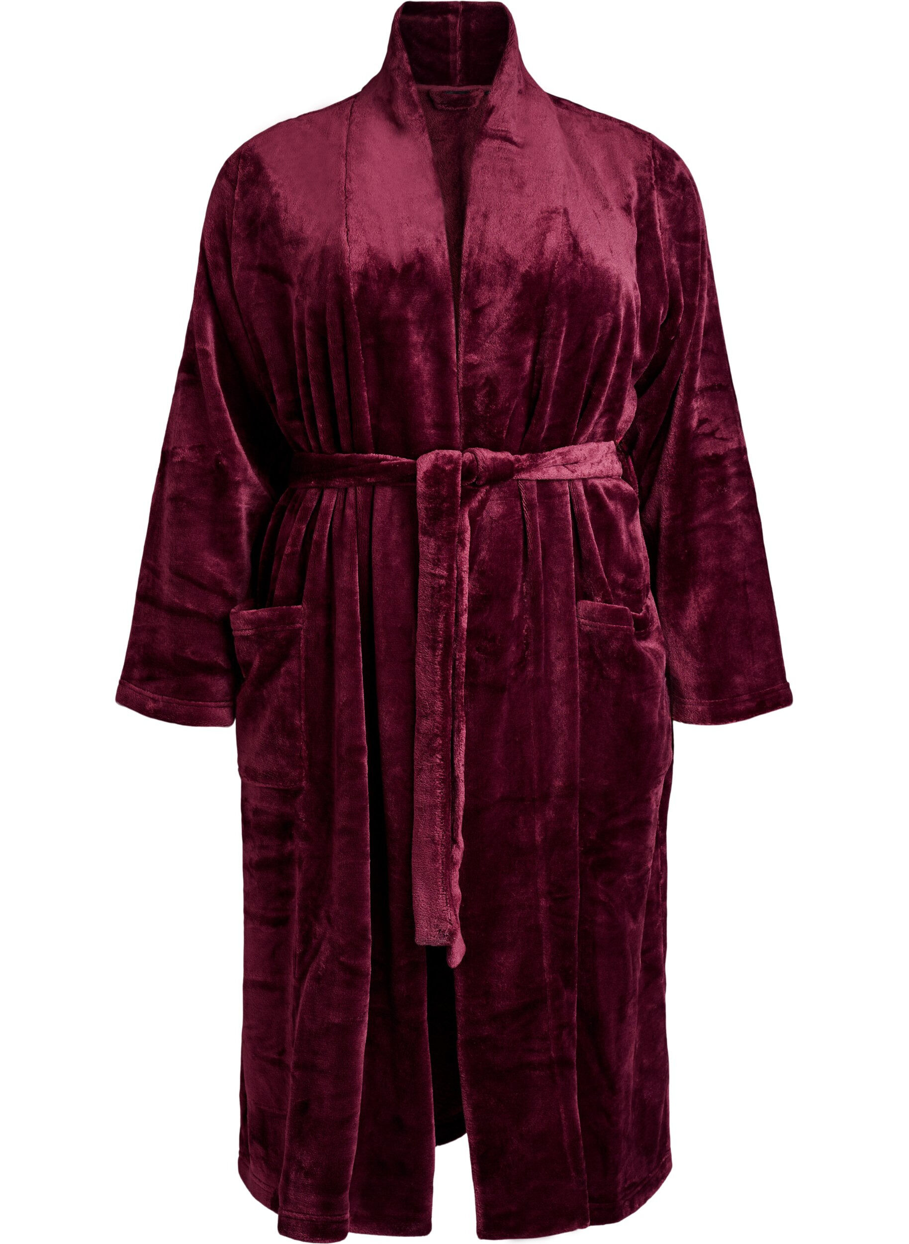ZizziMorgonrock i mjuk velour med fickor, M&ouml;rk Bordeaux, Packshot image number 0