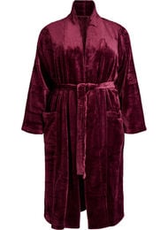 Morgonrock i mjuk velour med fickor, M&ouml;rk Bordeaux