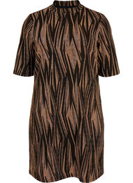 Mönstrad klänning med glitter och korta ärmar, Black w. Copper