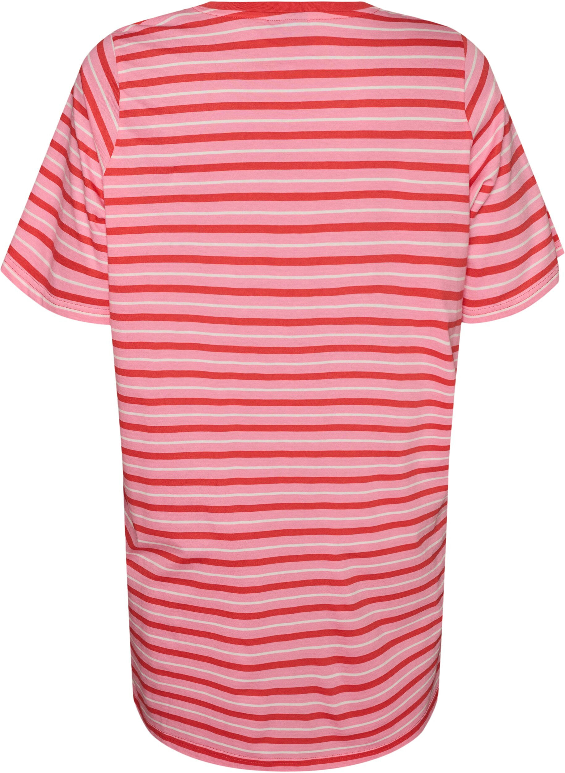 ZizziL&aring;ng oversized randig t-shirt i ekologisk bomull, Rosa, Packshot image number 1