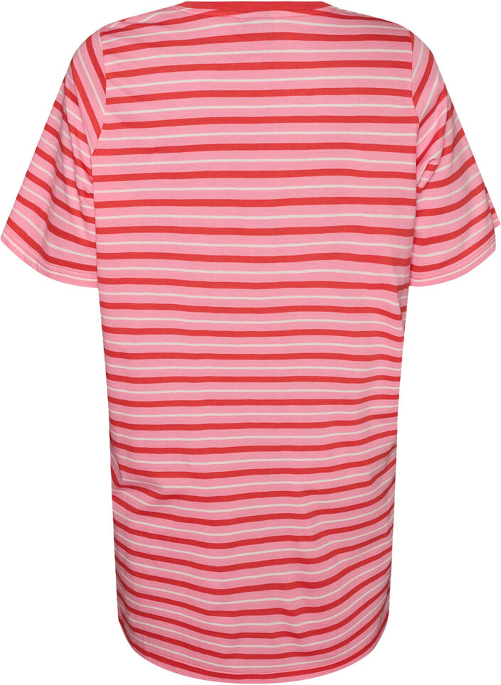 L&aring;ng oversized randig t-shirt i ekologisk bomull, Rosa, Packshot image number 1