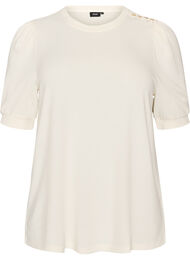 Blus med knappdetalj och korta puff&auml;rmar, Beige