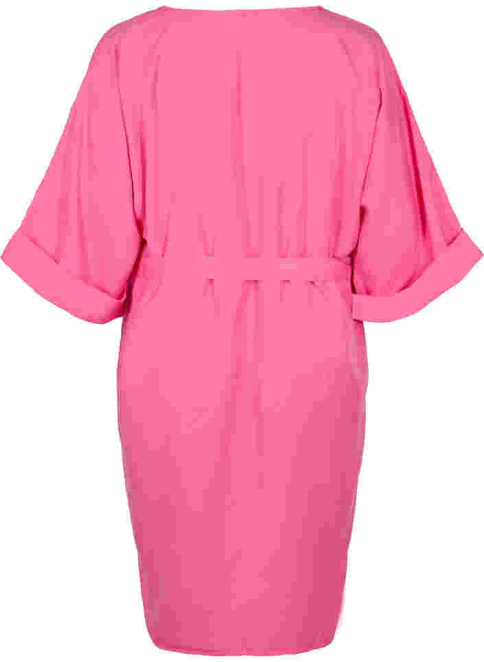 Klänning med 3/4-ärmar och knytband, Shocking Pink, Packshot image number 1