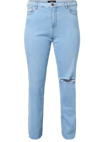 Högmidjade Gemma jeans med hål på knät, Ex Lgt Blue, Packshot image number 0