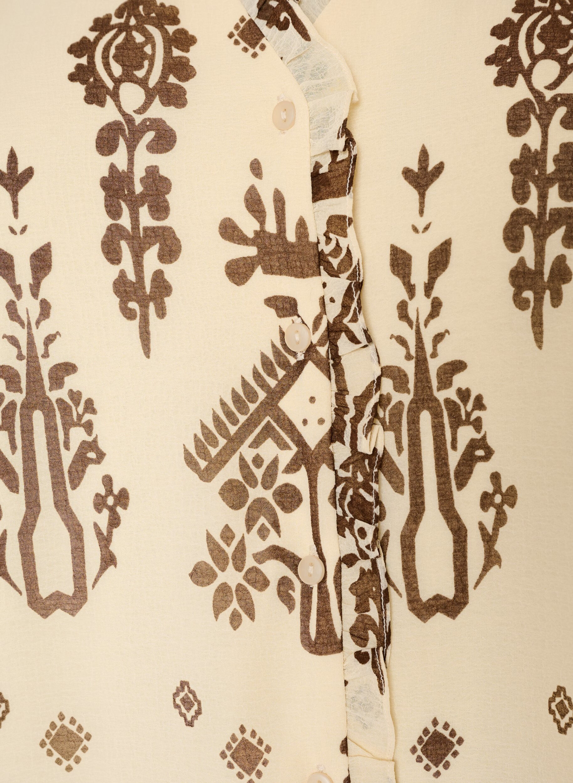 ZizziKl&auml;nning med ornamenttryck och volangkrage, Beige, Packshot image number 2