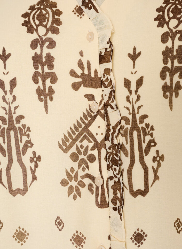 Kl&auml;nning med ornamenttryck och volangkrage, Beige, Packshot image number 2