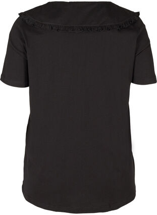 T-shirt i bomull med krage, Black, Packshot image number 1