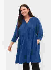 Klänning med 3/4-ärmar och knappar, Estate Blue, Model