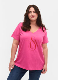 T-shirt i bomull med tryck, Shocking Pink SUN, Model