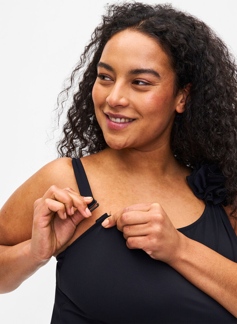 Baddräkt med asymmetrisk halsringning, Black, Model image number 3