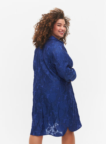 Lång jacquard skjorta, Mazarine Blue, Model image number 1