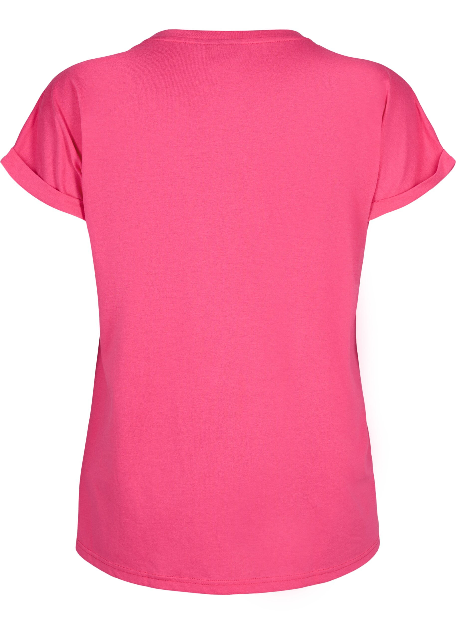 ZizziKort&auml;rmad t-shirt i bomullsmix, Rosa, Packshot image number 1